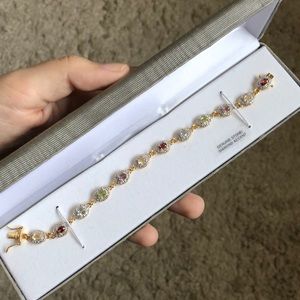 18KT Gold over Sterling Silver Genuine Multicolor Stone and Diamond Bracelet